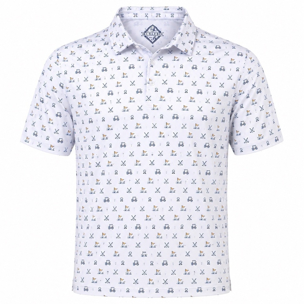 Burlebo Shirt  Golf Performance Polo Preppy MENS 2XL GOLF COURSE CARTS FLAGS